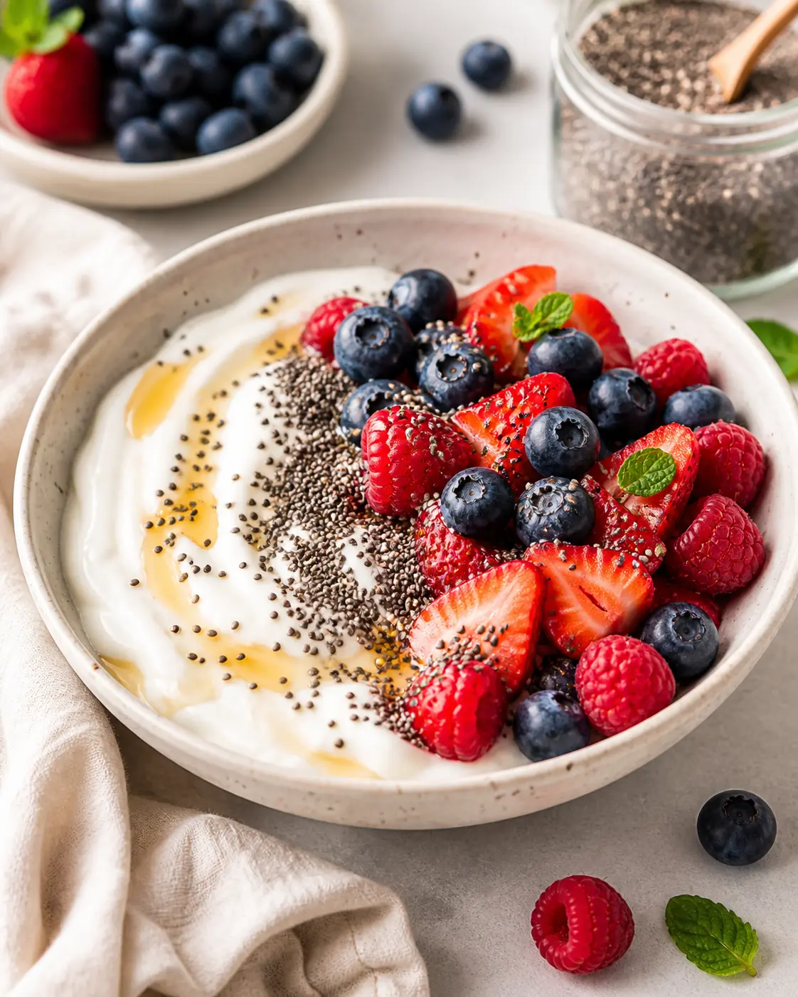 healthy breakfast with yogurt and chia seeds