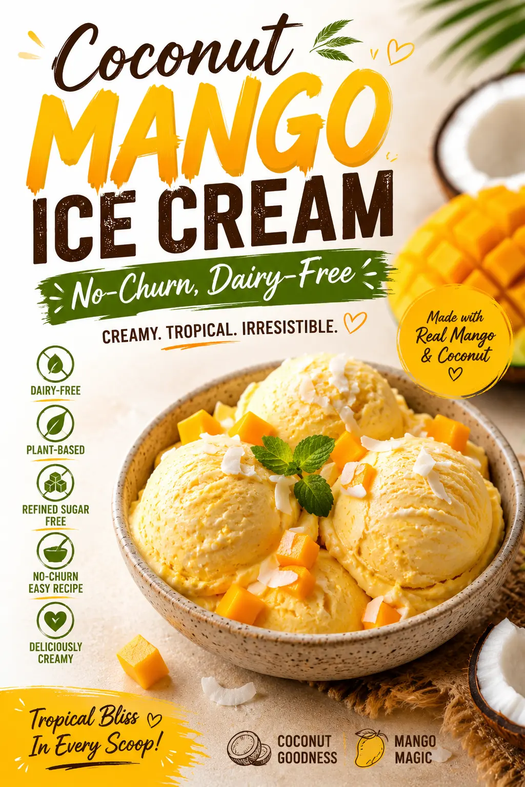 Mango Ice Cream No-Churn, Dairy-Free